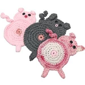 Hand Crafted Pig Butt Coasters Set of Four Crochet Peeking Piggy Table Mug Rug